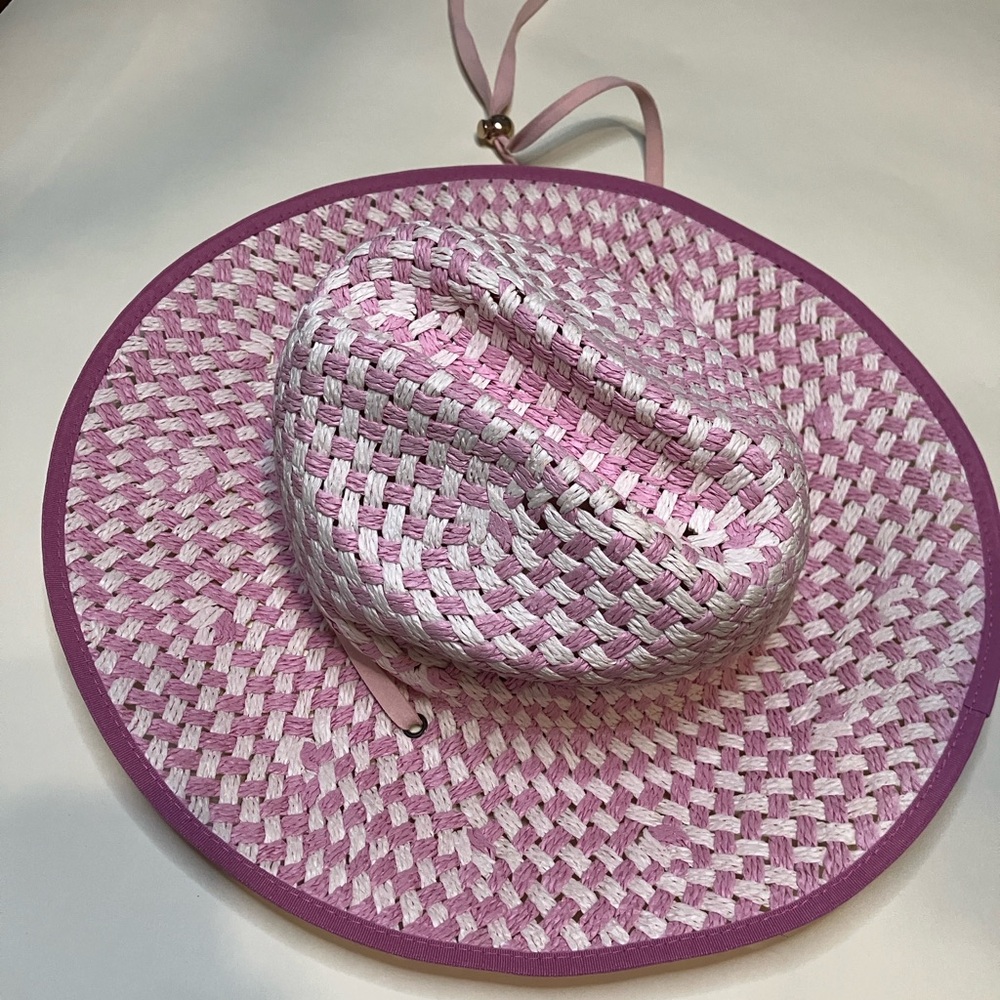 Lele Sadoughi Toyo Straw Hat Pink and White